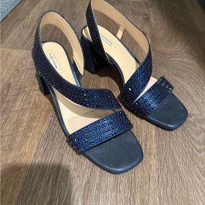 Navy Blue Rhinestone Block heels